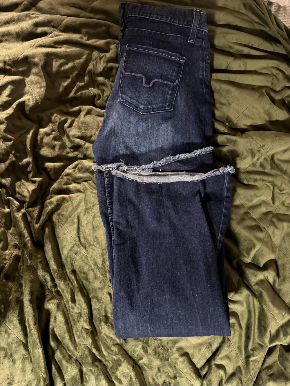 Kimes Ranch Dark Blue Wide Leg Jeans with Raw Hem